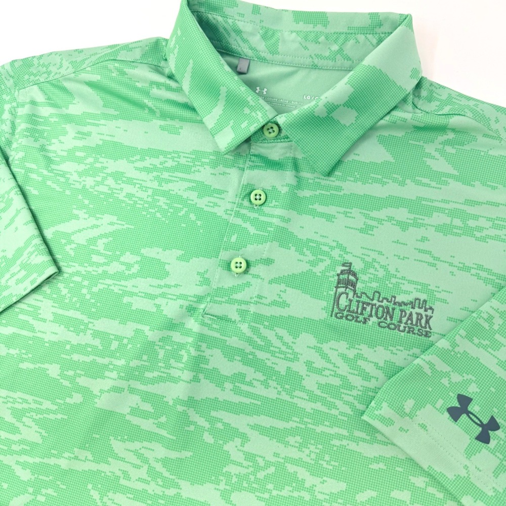 Under Armour Mens Large Green Digital Camo Polo Shirt Clifton Park Golf Course